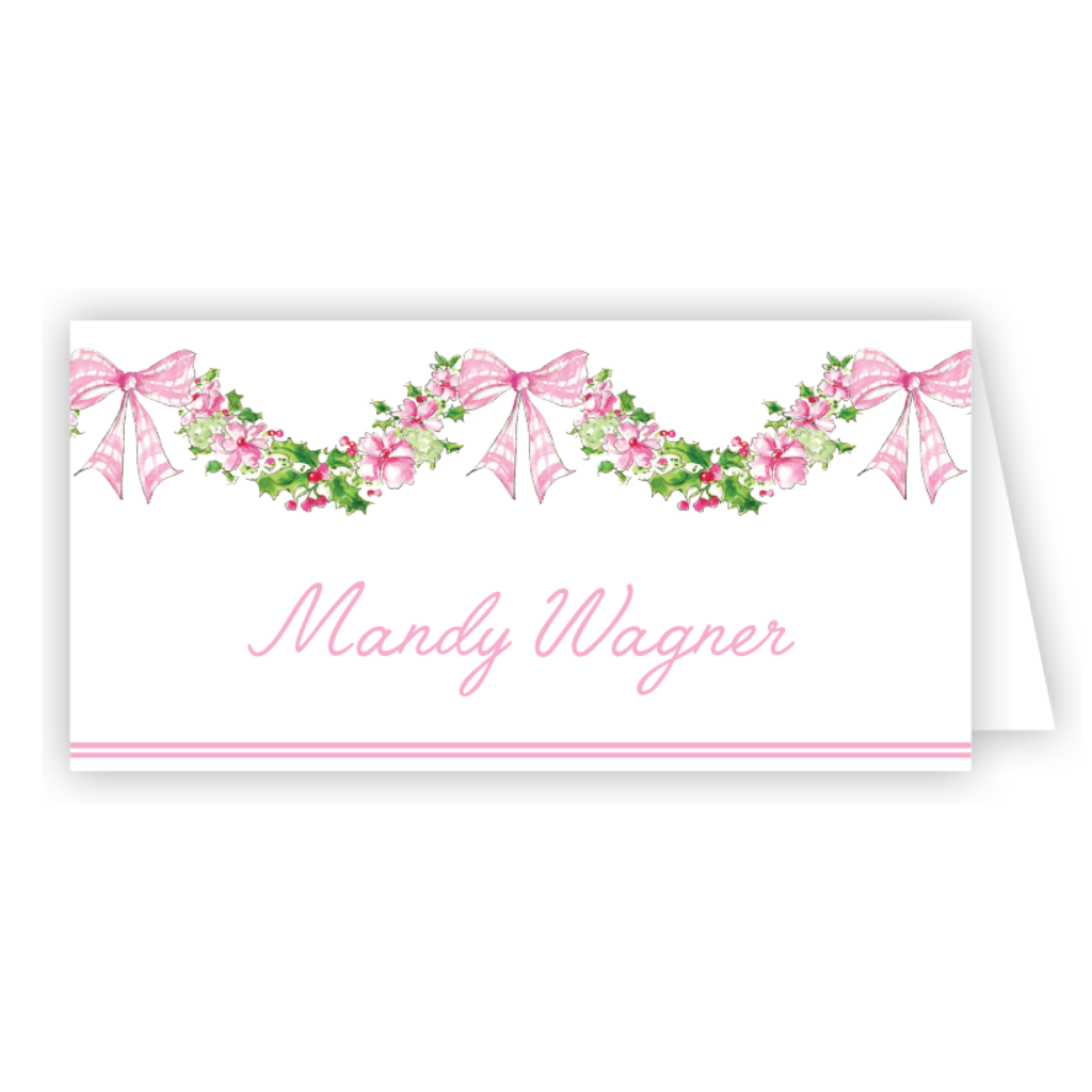 Handpainted Pink Floral And Holly Swag Place Cards Bonjour Fete Party Supplies Christmas Holiday Party Supplies