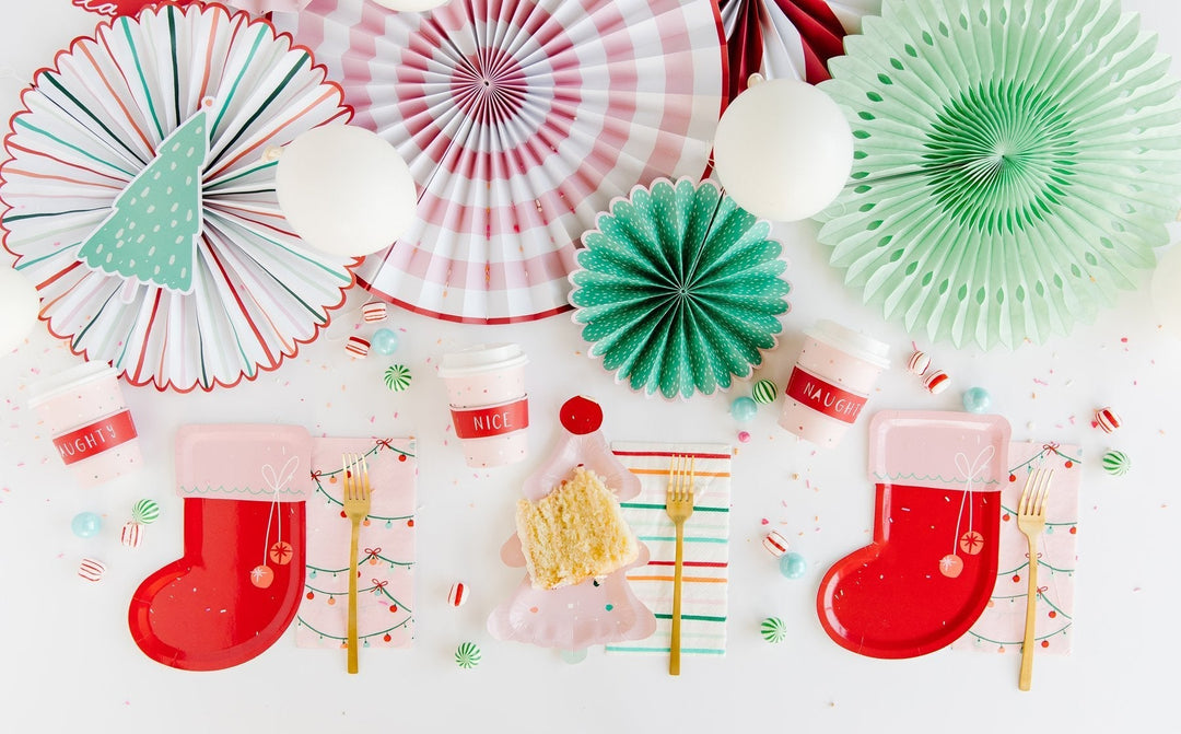 FA LA LA CHRISTMAS FROSTING PINK TREE PLATE Oui Party Christmas Tableware Bonjour Fete - Party Supplies