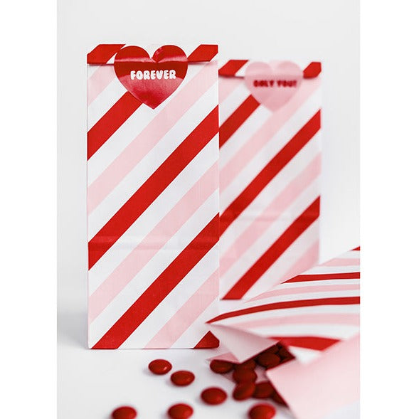 RED & PINK STRIPE TREAT BAGS PARTY DECO Treat Bags Bonjour Fete - Party Supplies