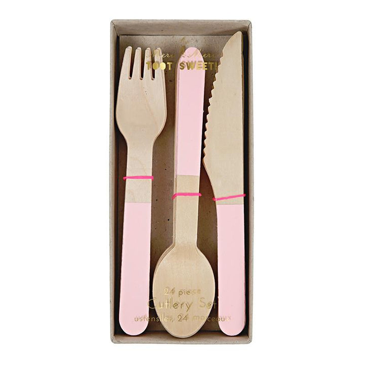 PINK PASTEL WOODEN CUTLERY Meri Meri Cutlery Bonjour Fete - Party Supplies