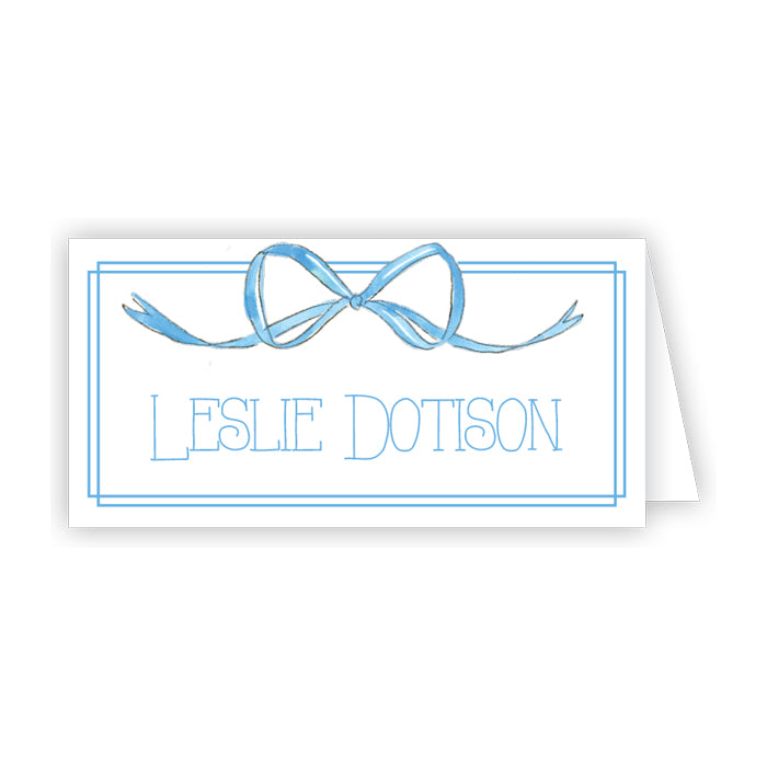 HAND PAINTED BLUE BOW AND BORDER PLACE CARD Rosanne Beck Collections Bonjour Fete - Party Supplies