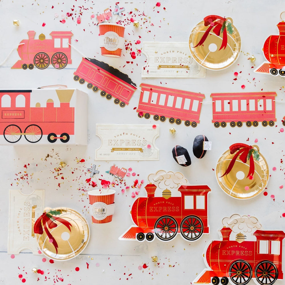 NORTH POLE EXPRESS TRAIN & BELL BANNER SET My Mind’s Eye Christmas Holiday Party Decorations Bonjour Fete - Party Supplies