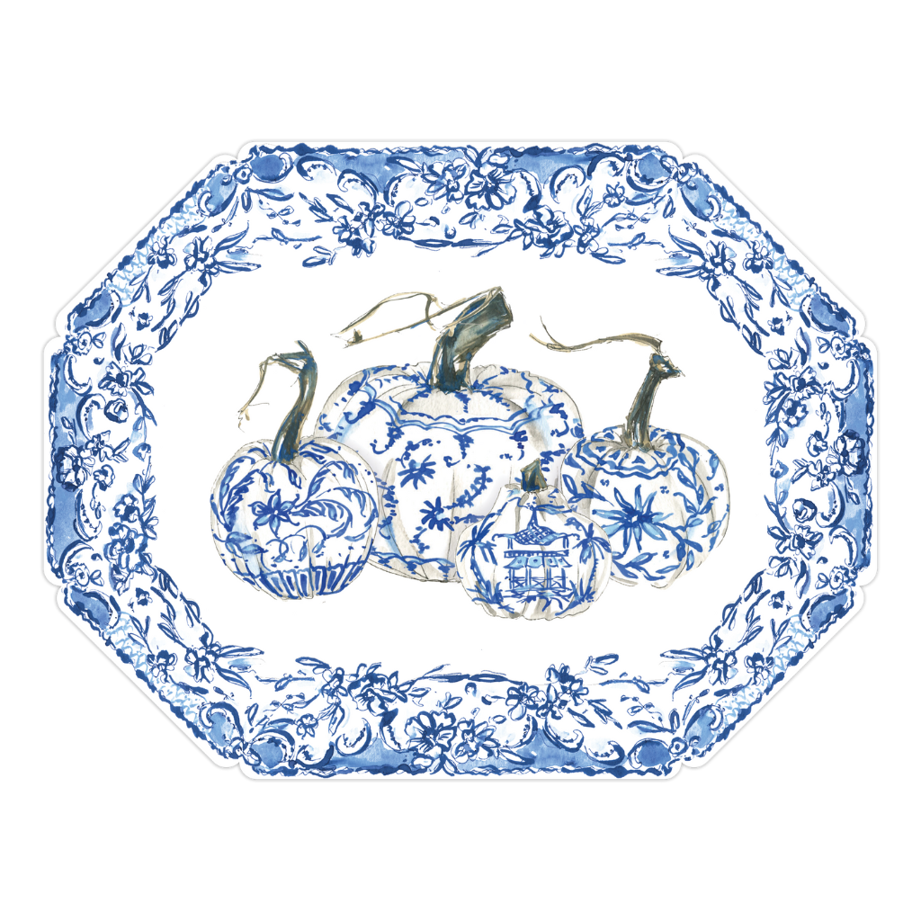 HANDPAINTED CHINOISERIE PUMPKINS PLACEMATS Rosanne Beck Collections Thanksgiving Party Supplies Bonjour Fete - Party Supplies