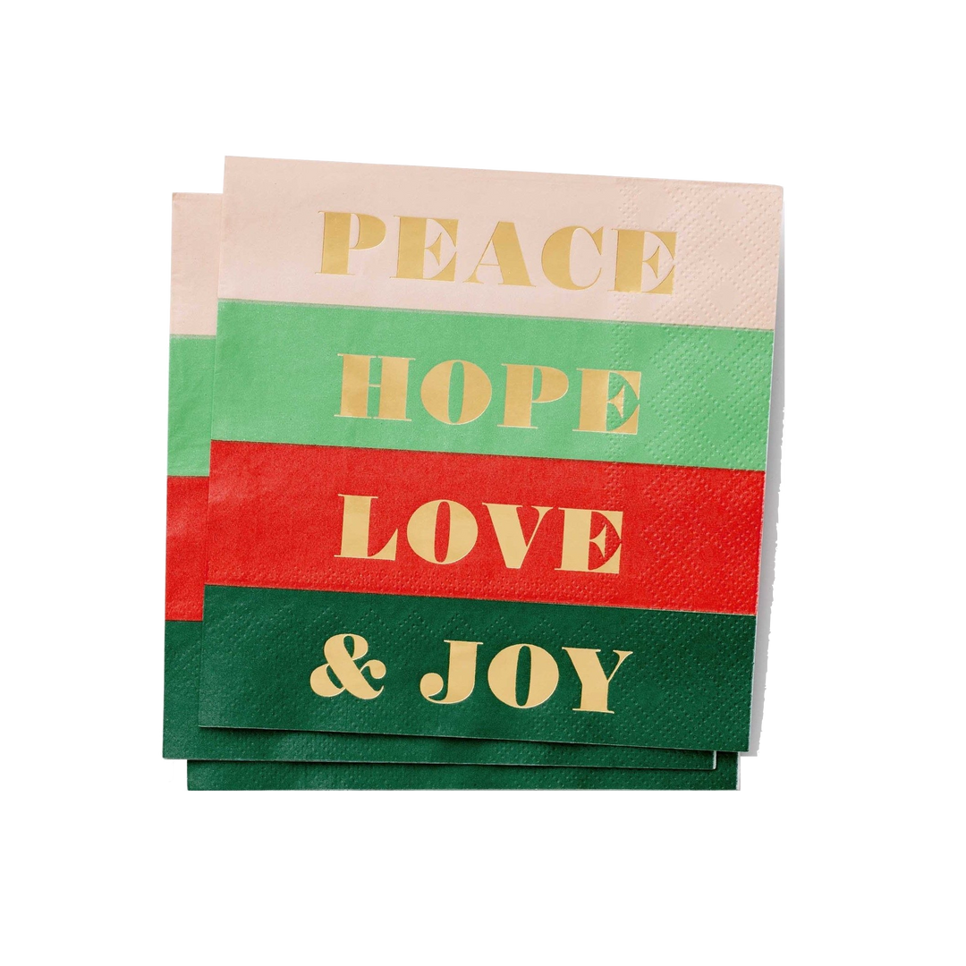 PEACE AND JOY COCKTAIL NAPKINS Rifle Paper Co. Christmas Tableware Bonjour Fete - Party Supplies