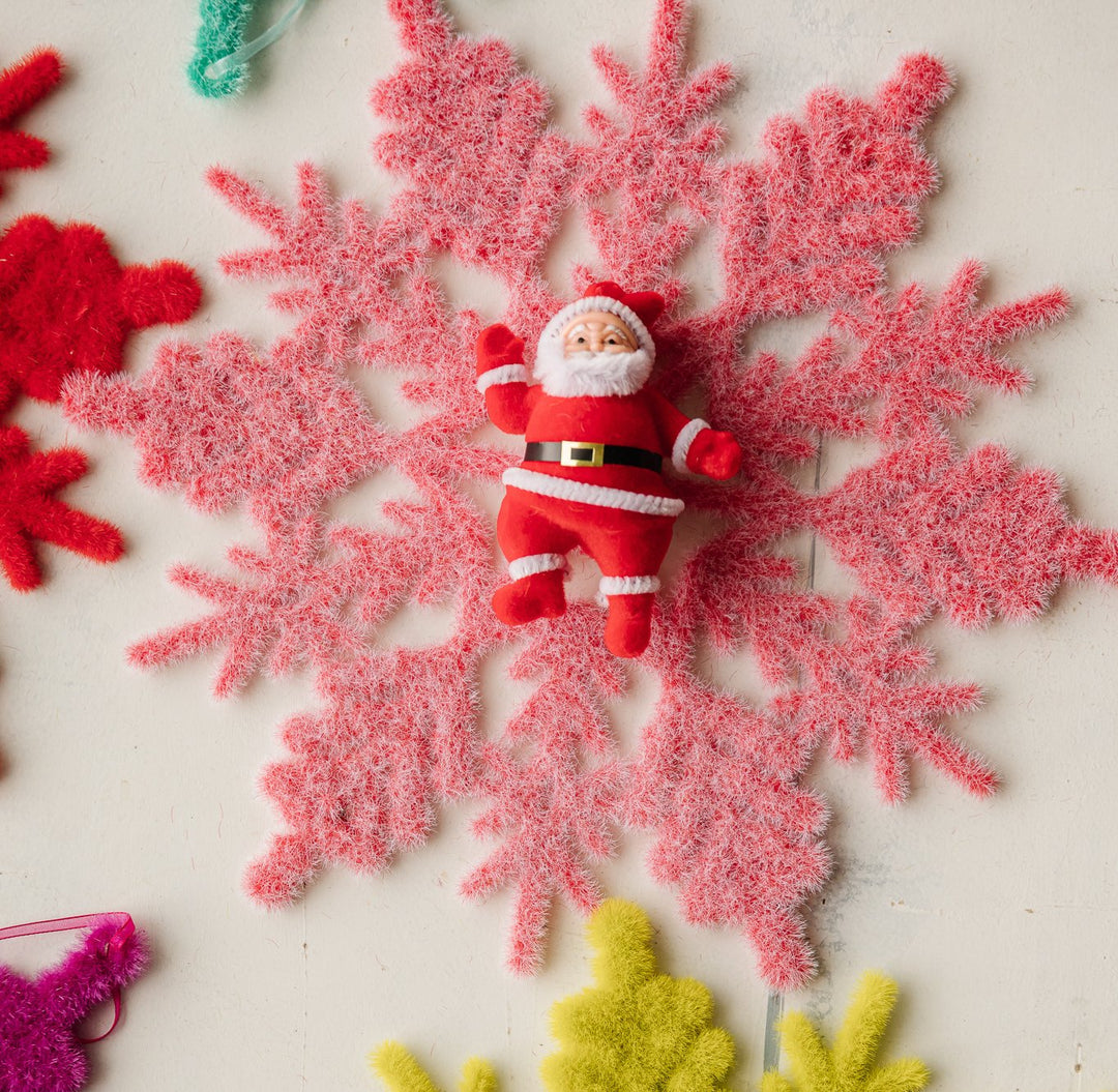 COLORFUL FUZZY SANTA ORNAMENT One Hundred 80 Degrees Christmas Ornament Bonjour Fete - Party Supplies