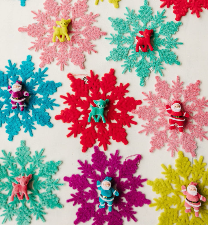 COLORFUL FUZZY SANTA ORNAMENT One Hundred 80 Degrees Christmas Ornament Bonjour Fete - Party Supplies