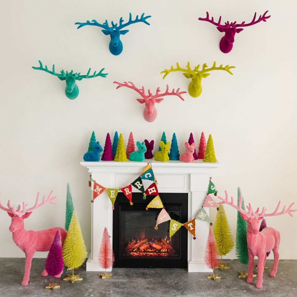 RAINBOW FLOCKED DEER BUST WALL MOUNT One Hundred 80 Degrees Decorative Trees Bonjour Fete - Party Supplies