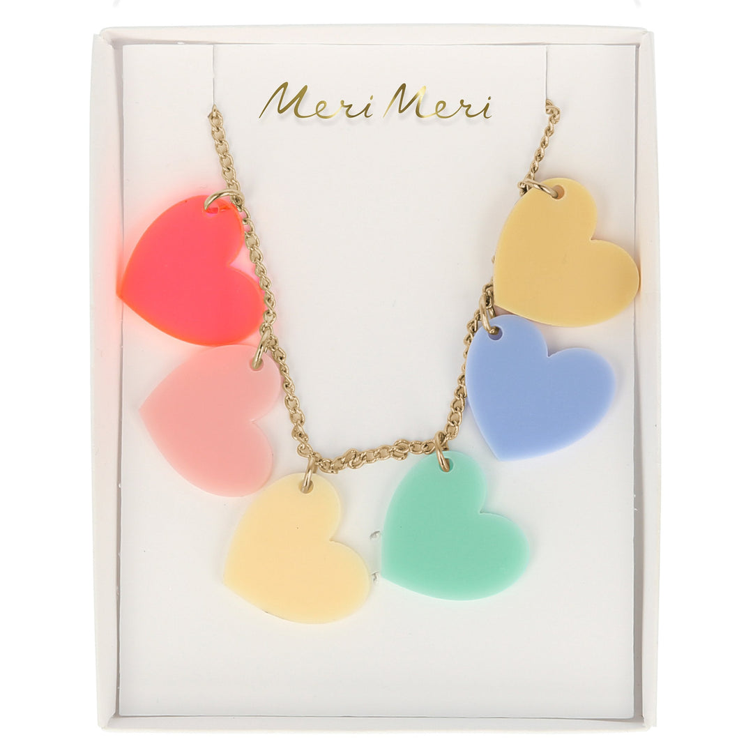 RAINBOW HEARTS NECKLACE Meri Meri Kid's Jewelry Bonjour Fete - Party Supplies