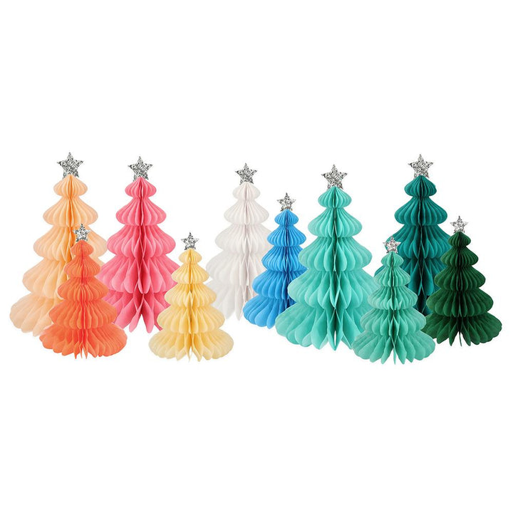 RAINBOW FOREST HONEYCOMB DECORATIONS Meri Meri Decorative Trees Bonjour Fete - Party Supplies honeycomb table decorations