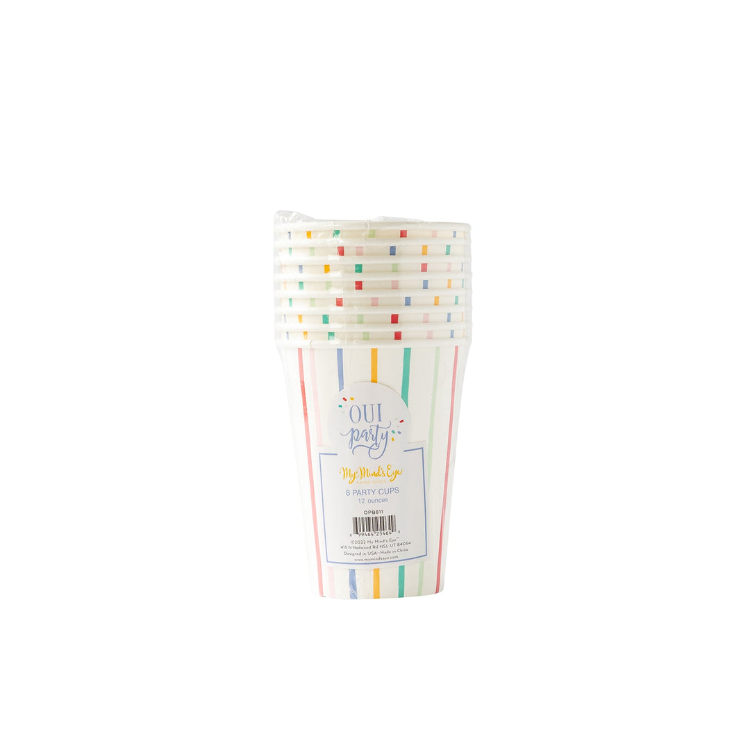 RAINBOW STRIPE PARTY CUPS Oui Party Cups Bonjour Fete - Party Supplies