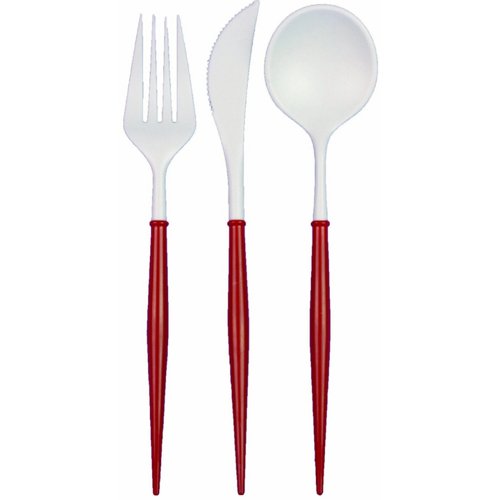 BELLA WHITE AND RED CUTLERY Sophistiplate LLC Cutlery 24-PIECE ASSORTED Bonjour Fete - Party Supplies