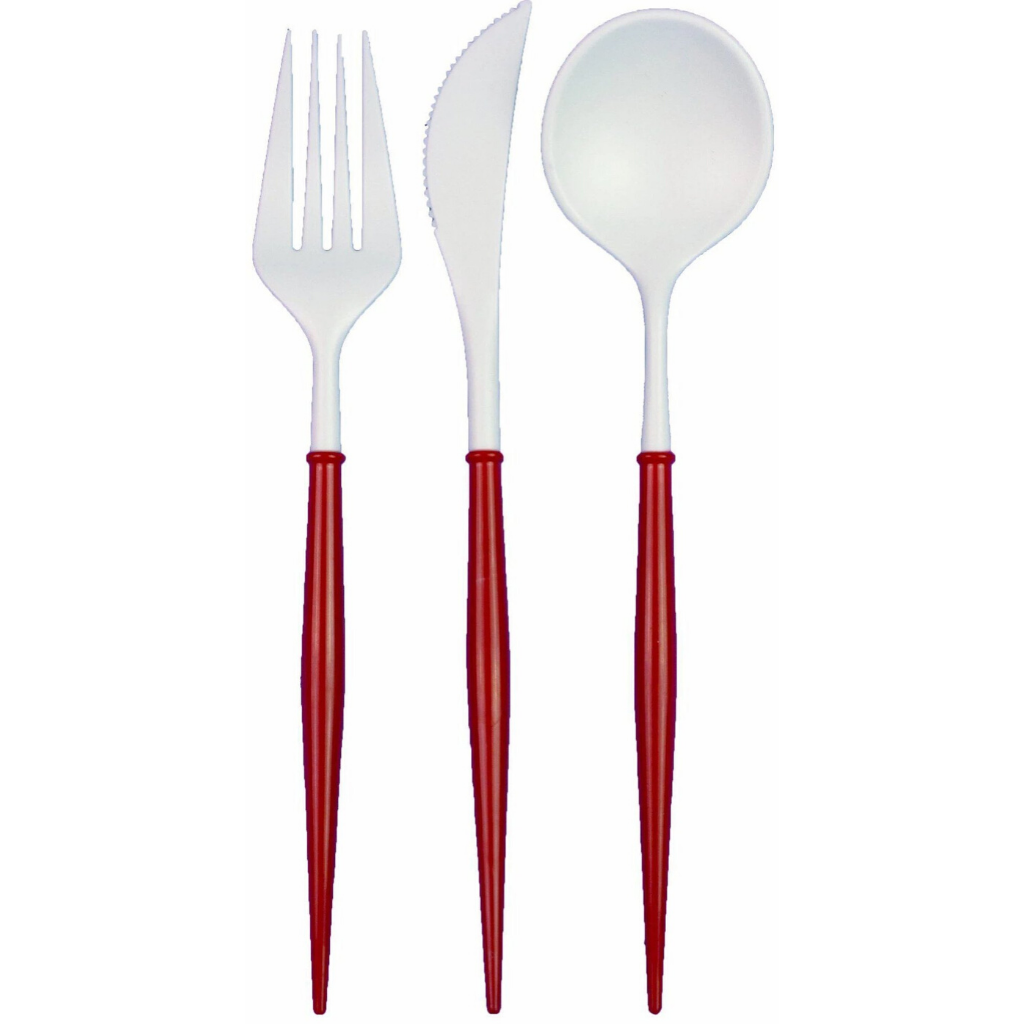 BELLA WHITE AND RED CUTLERY Sophistiplate LLC Cutlery Bonjour Fete - Party Supplies