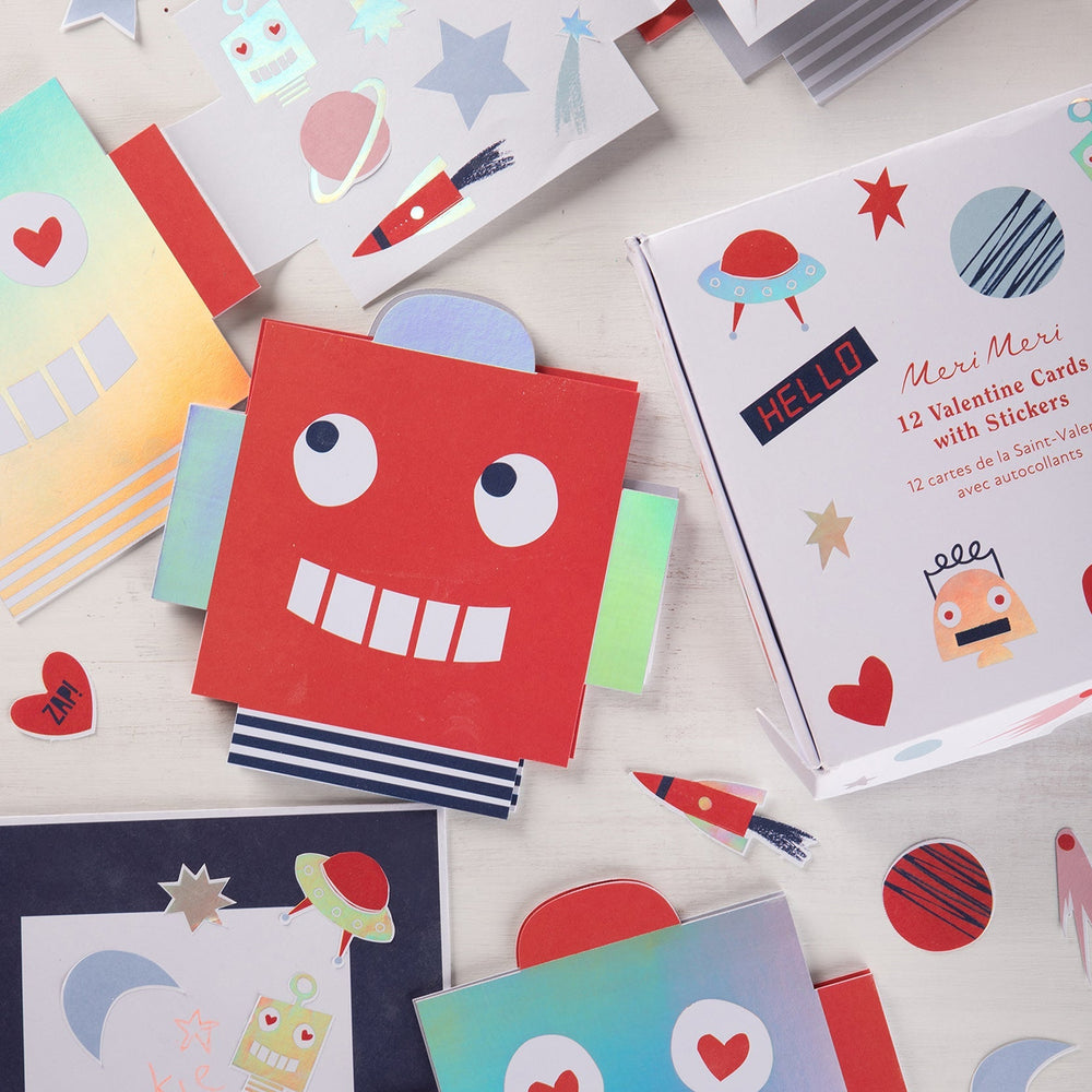 ROBOT CONCERTINA VALENTINE CARDS & STICKERS Meri Meri Valentine’s Day Cards Bonjour Fete - Party Supplies