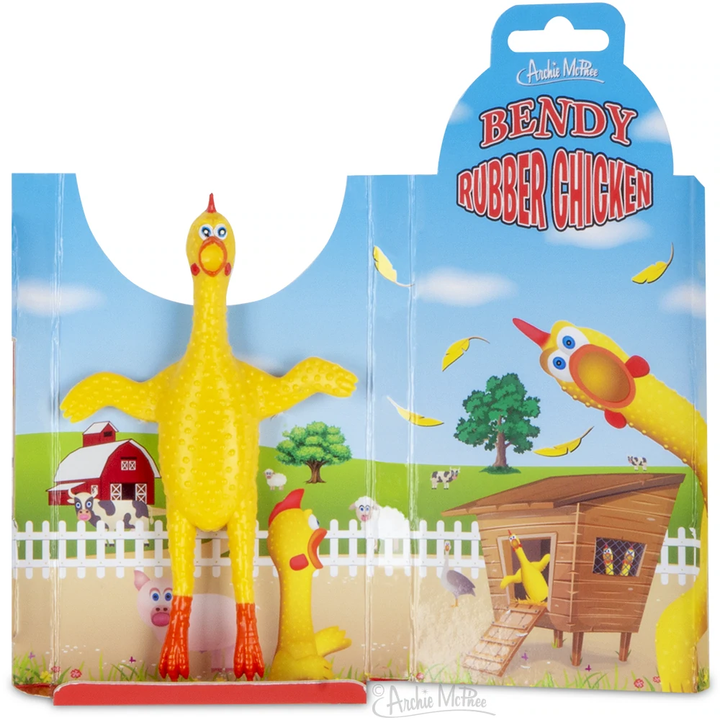 BENDY RUBBER CHICKEN Archie McPhee Toy Bonjour Fete - Party Supplies