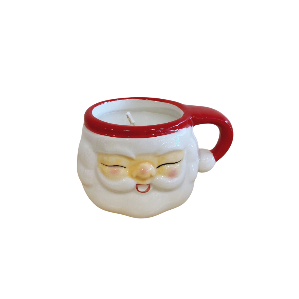 MINI SANTA MUG CANDLE Star Hollow Candle Company Closed Eyes Santa Bonjour Fete - Party Supplies