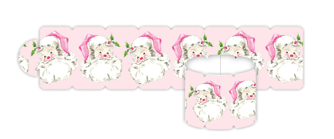 HANDPAINTED PINK SANTA PATTERN NAPKIN RING Rosanne Beck Collections Christmas Holiday Party Supplies Bonjour Fete - Party Supplies