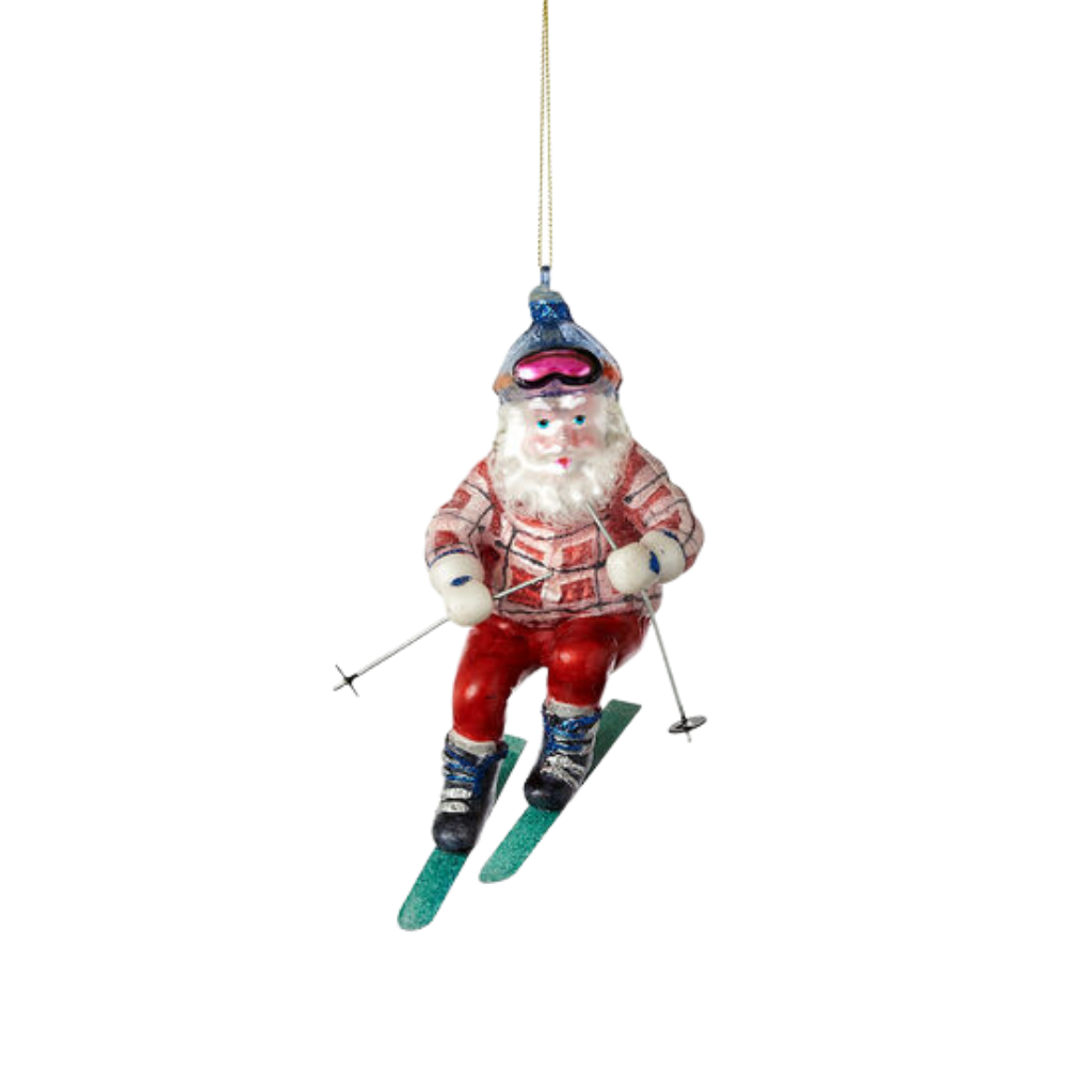 SANTA SKIER CHRISTMAS ORNAMENT Glitterville Christmas Ornament Bonjour Fete - Party Supplies