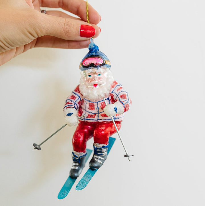 SANTA SKIER CHRISTMAS ORNAMENT Glitterville Christmas Ornament Bonjour Fete - Party Supplies