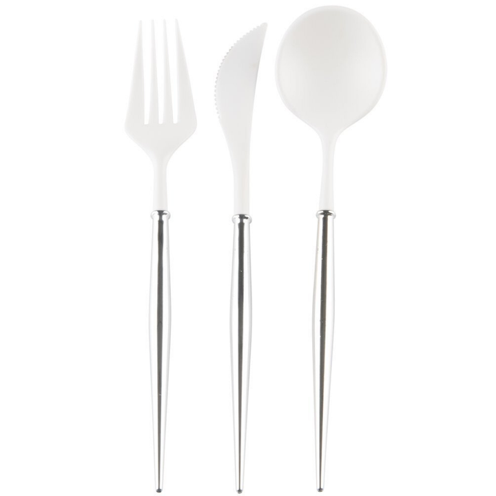 BELLA WHITE AND SILVER CUTLERY Sophistiplate LLC Cutlery 24-PIECE ASSORTED Bonjour Fete - Party Supplies