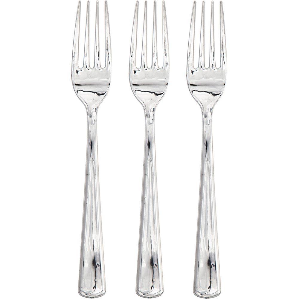 SILVER METALLIC PREMIUM CUTLERY Creative Converting Cutlery FORKS ONLY Bonjour Fete - Party Supplies