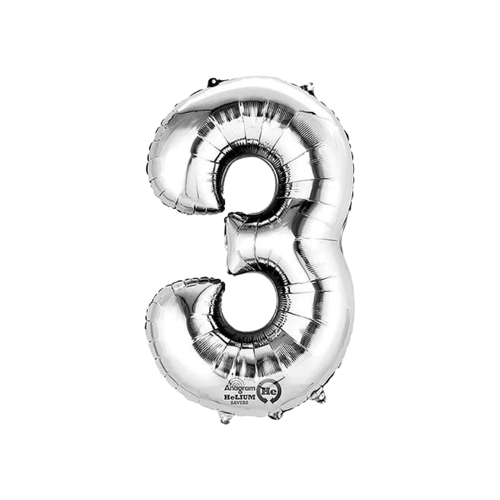 NUMBER 3 FOIL BALLOON LA Balloons Balloon 34" / Silver Bonjour Fete - Party Supplies