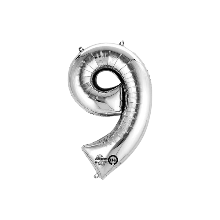 NUMBER 9 FOIL BALLOON LA Balloons Balloons 34" / Silver Bonjour Fete - Party Supplies