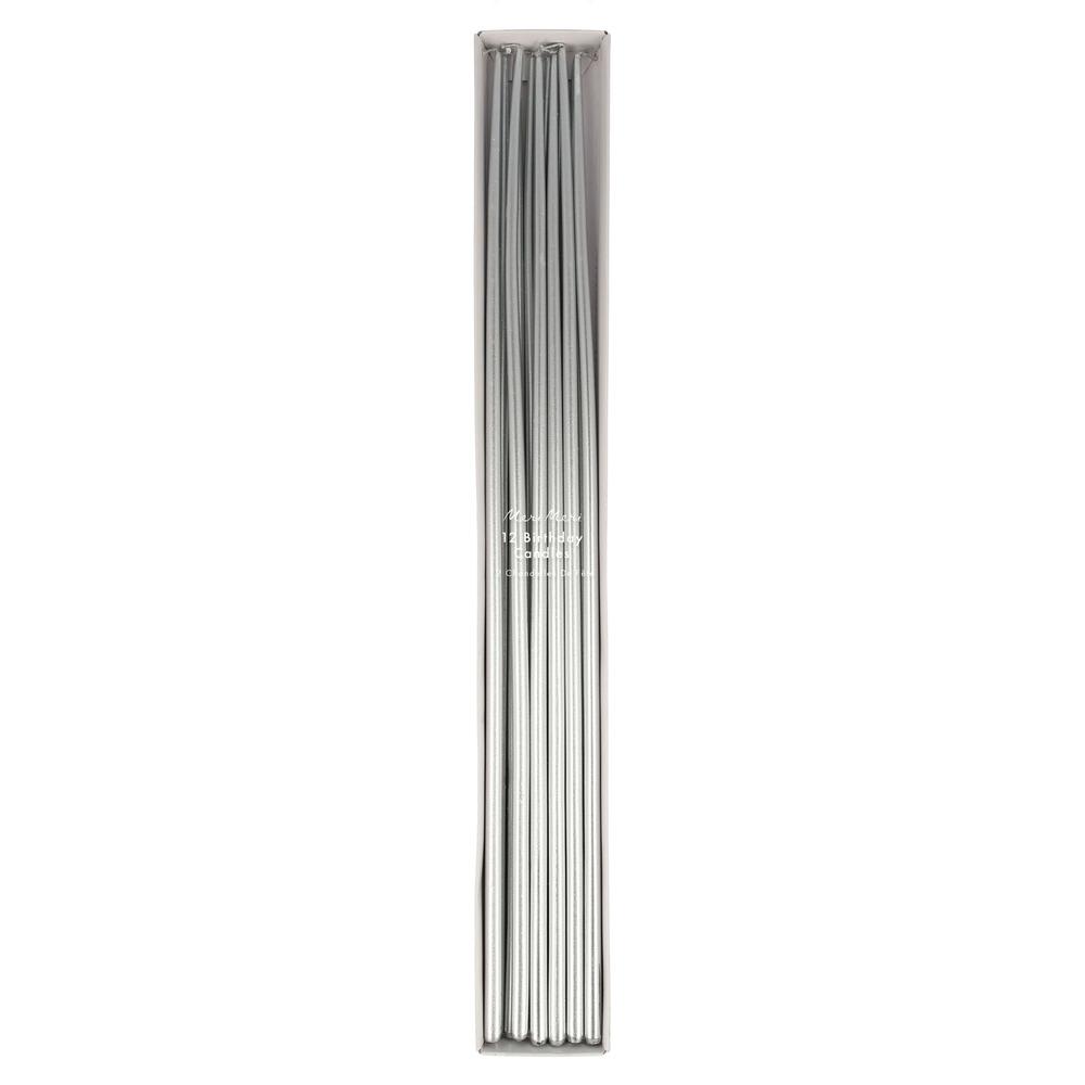 SILVER TALL TAPERED CANDLES Meri Meri Celebration Candles Bonjour Fete - Party Supplies