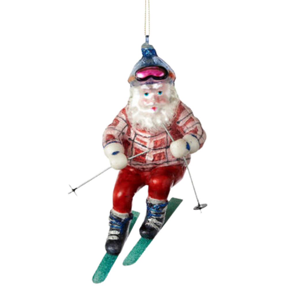 SANTA SKIER CHRISTMAS ORNAMENT Glitterville Christmas Ornament Bonjour Fete - Party Supplies