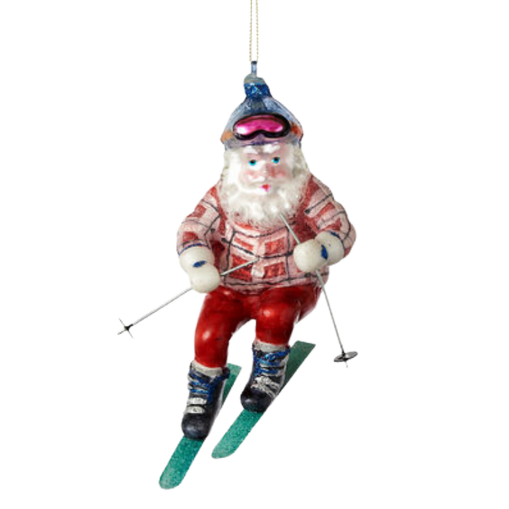 SANTA SKIER CHRISTMAS ORNAMENT Glitterville Christmas Ornament Bonjour Fete - Party Supplies