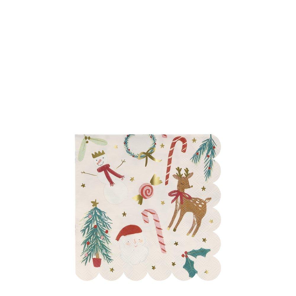 FESTIVE HOLIDAY NAPKINS Meri Meri Christmas Tableware SMALL - 5" Bonjour Fete - Party Supplies