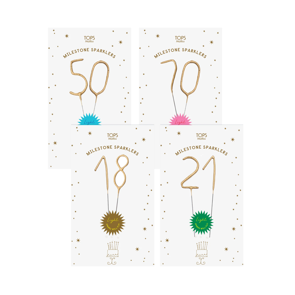 MILESTONE NUMBER SPARKLER CARD - 50 TOPS MALIBU Sparkler Bonjour Fete - Party Supplies