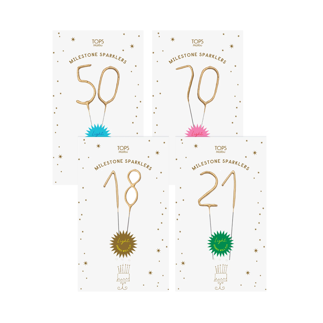 MILESTONE NUMBER SPARKLER CARD - 40 TOPS MALIBU Sparkler Bonjour Fete - Party Supplies