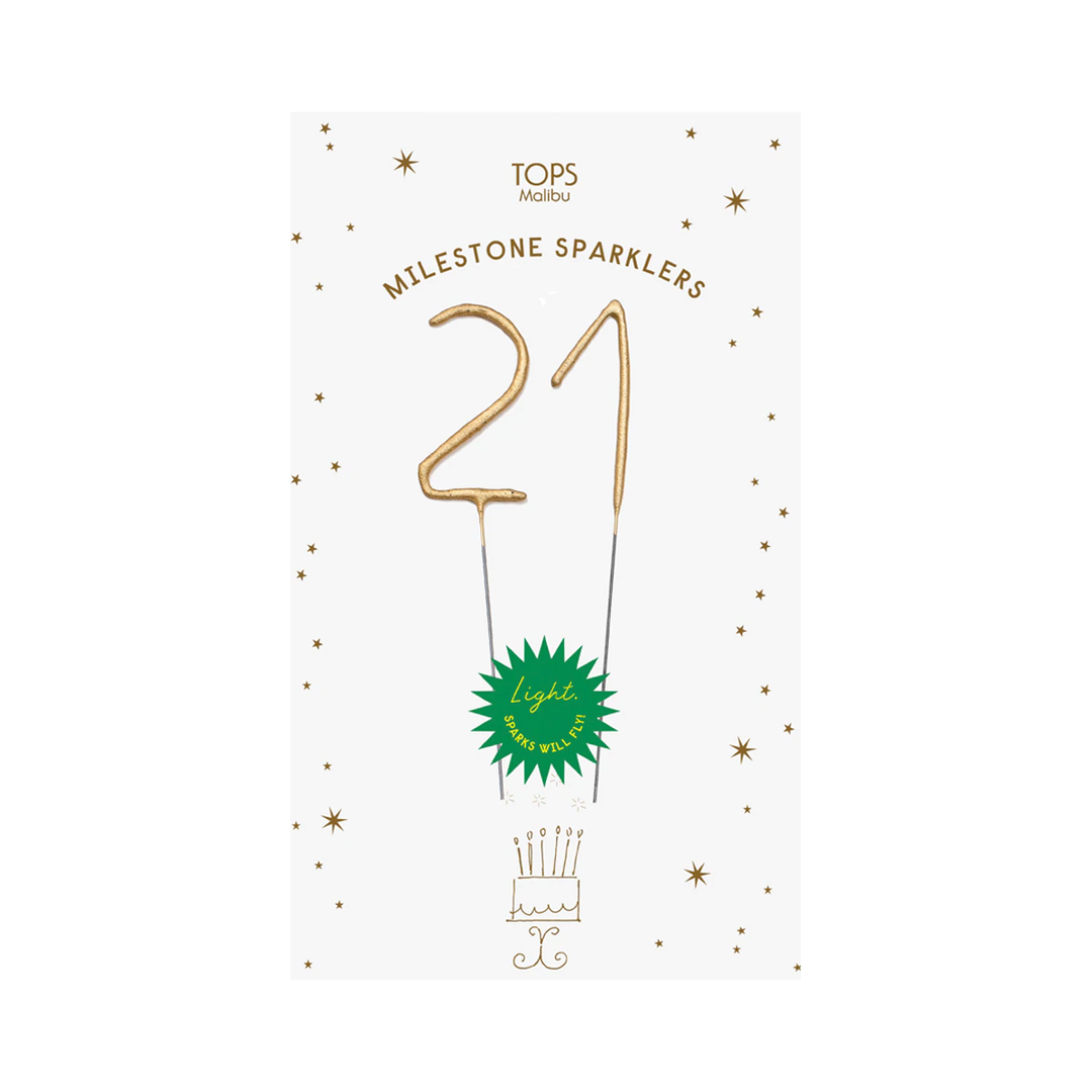 MILESTONE NUMBER SPARKLER CARD - 21 TOPS MALIBU Sparkler Bonjour Fete - Party Supplies
