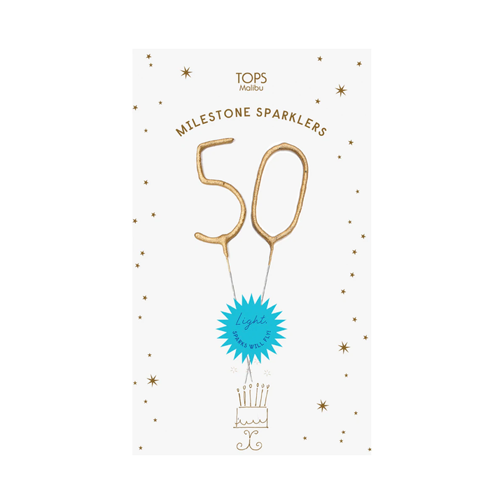 MILESTONE NUMBER SPARKLER CARD - 40 TOPS MALIBU Sparkler Bonjour Fete - Party Supplies