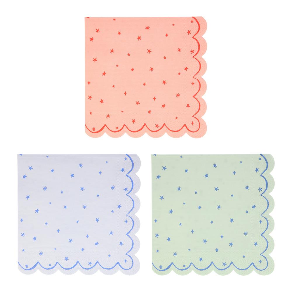 STAR PATTERN LARGE NAPKINS Meri Meri Napkins Bonjour Fete - Party Supplies