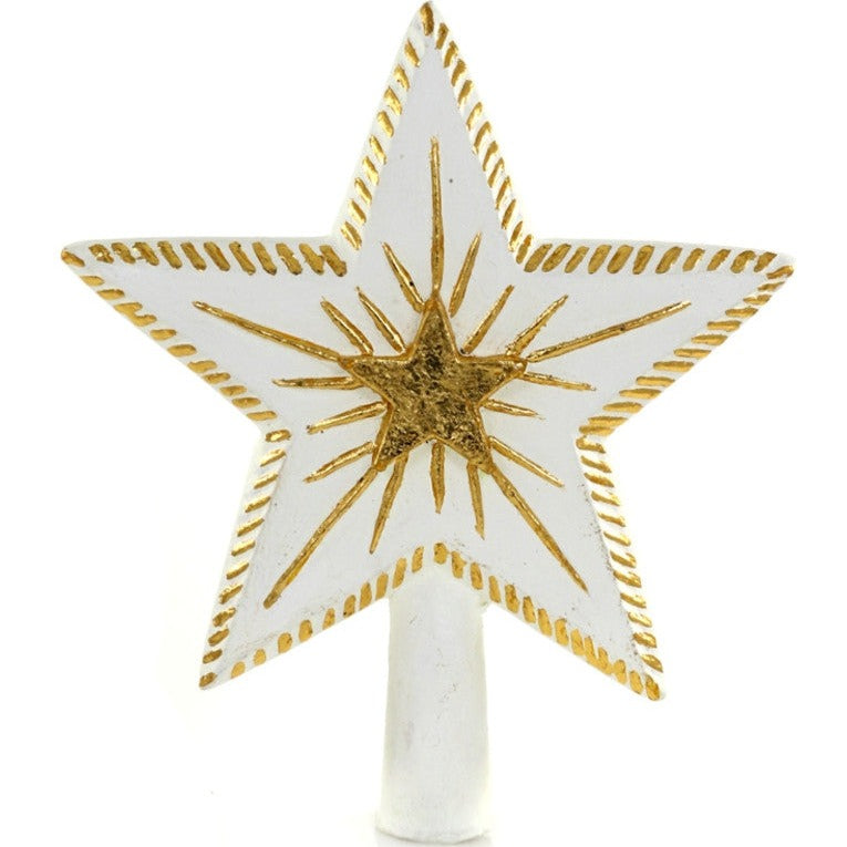 CARVED DOUBLE STAR TREE TOPPER - WHITE GOLD Cody Foster Co. Tree Topper Bonjour Fete - Party Supplies