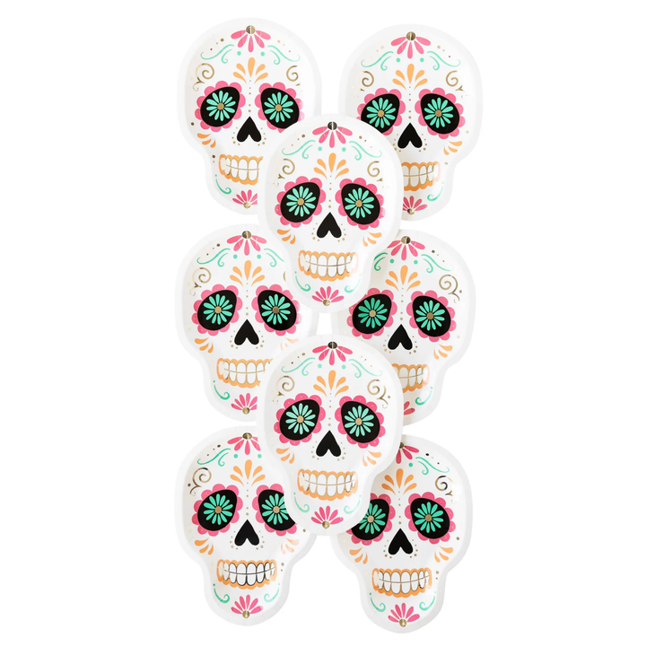 SUGAR SKULL SHAPED PLATES My Mind’s Eye Halloween Party Supplies Bonjour Fete - Party Supplies
