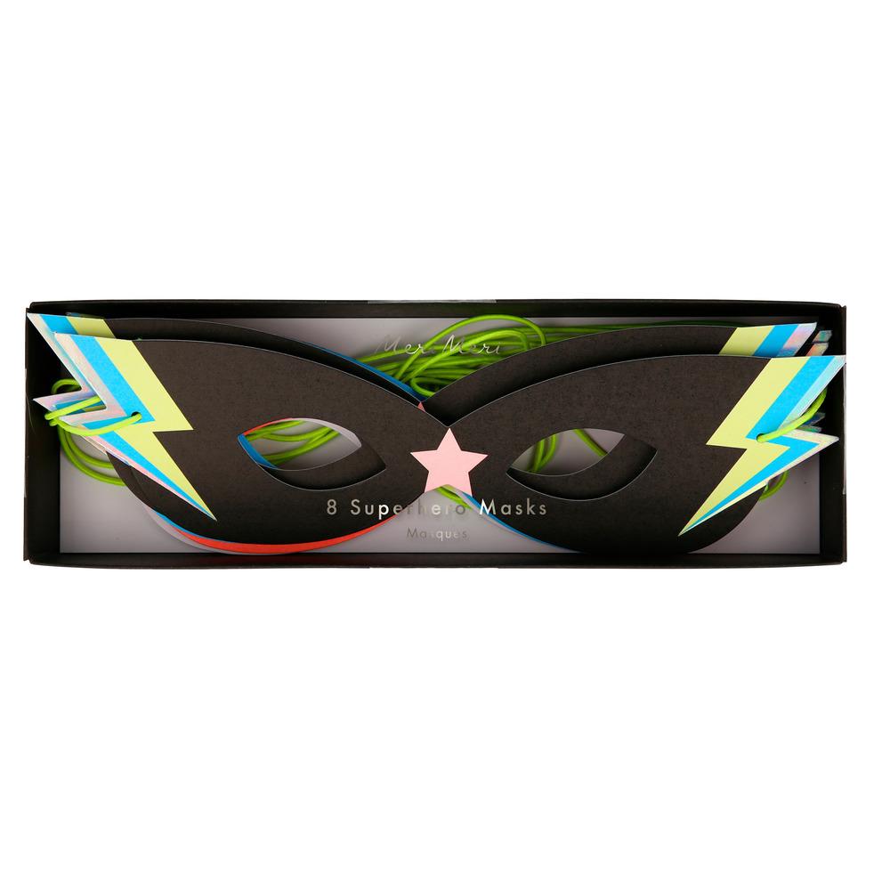 SUPERHERO LIGHTNING BOLT MASKS Meri Meri Party Hats Bonjour Fete - Party Supplies
