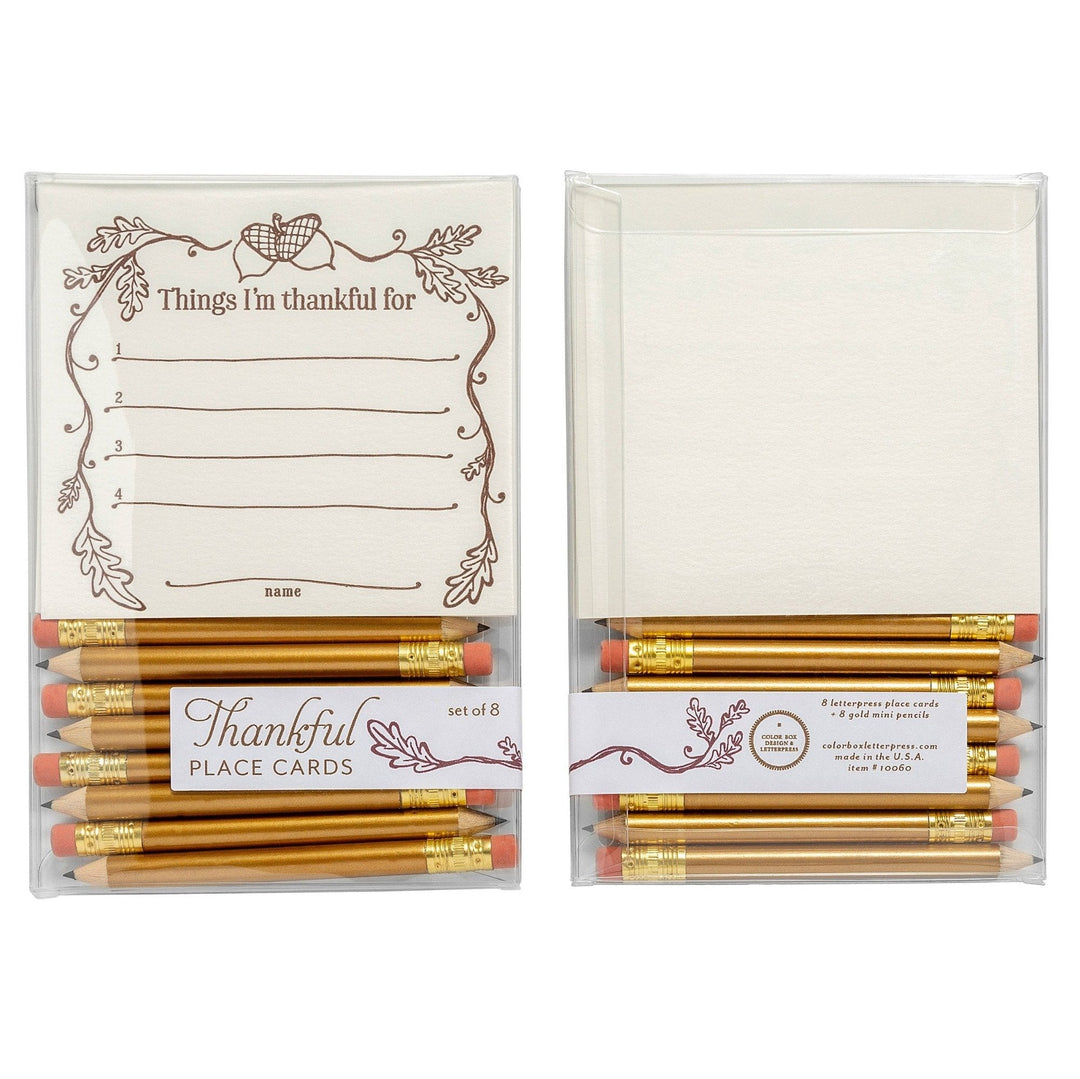THANKFUL PLACE CARDS Color Box Design & Letterpress Thanksgiving Tableware Bonjour Fete - Party Supplies