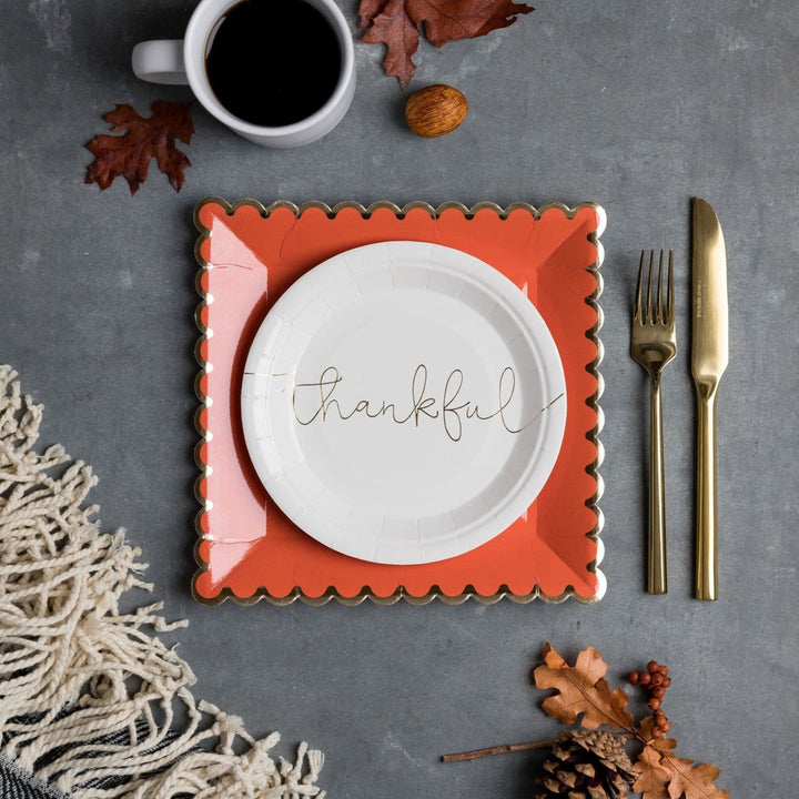HARVEST 'THANKFUL'/'GRATEFUL' DESSERT PLATE My Mind’s Eye Thanksgiving Tableware Bonjour Fete - Party Supplies