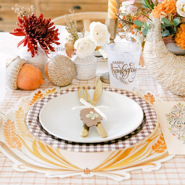 BROWN GINGHAM CHECK PLATES My Mind’s Eye Thanksgiving Party Supplies Bonjour Fete - Party Supplies