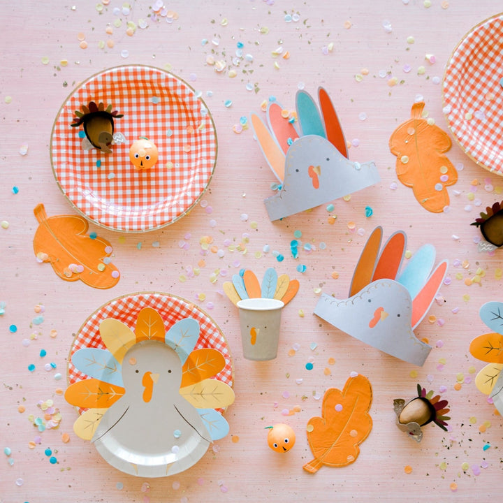 HARVEST ORANGE GINGHAM CHECK PLATES My Mind’s Eye Thanksgiving Party Supplies Bonjour Fete - Party Supplies