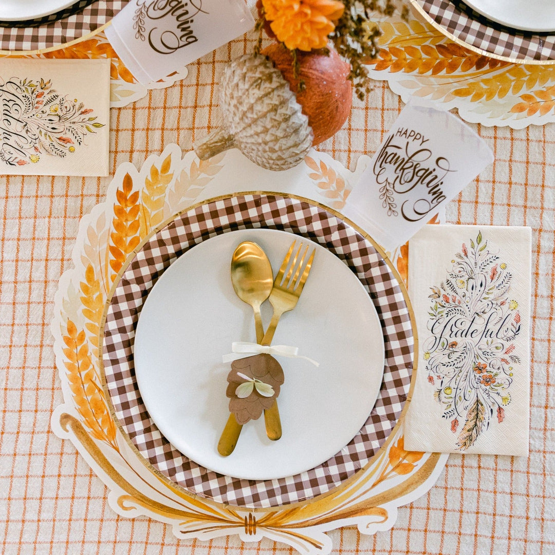 BROWN GINGHAM CHECK PLATES My Mind’s Eye Thanksgiving Party Supplies Bonjour Fete - Party Supplies