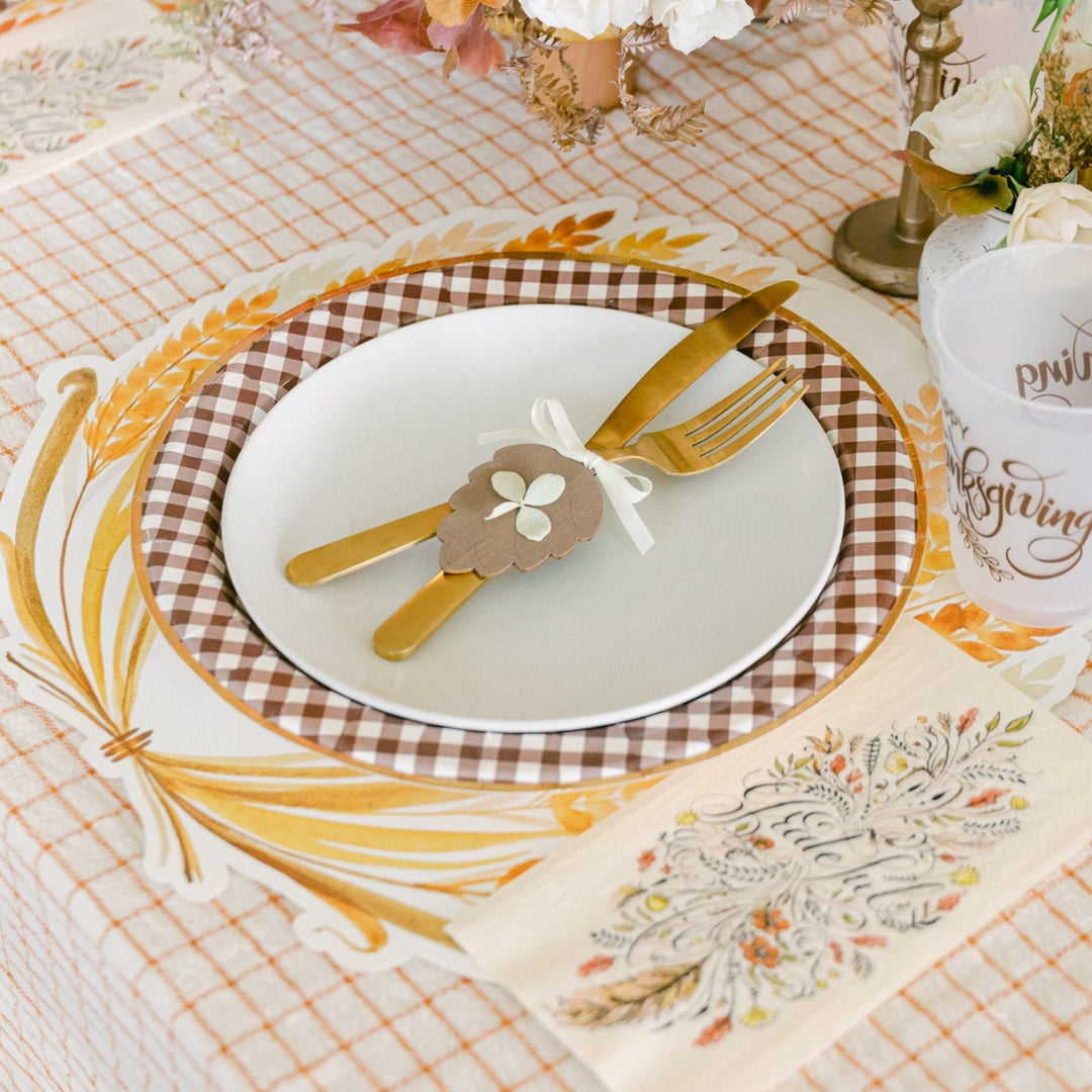 BROWN GINGHAM CHECK PLATES My Mind’s Eye Thanksgiving Party Supplies Bonjour Fete - Party Supplies
