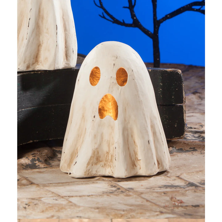 BETHANY LOWE SCARED GHOST LUMINARY MEDIUM PAPER MACHE Bethany Lowe Designs Halloween Home Decor Bonjour Fete - Party Supplies