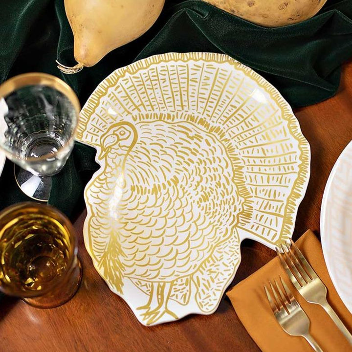 FEATHERED TURKEY PLATTER Coton Colors Thanksgiving Tableware Bonjour Fete - Party Supplies