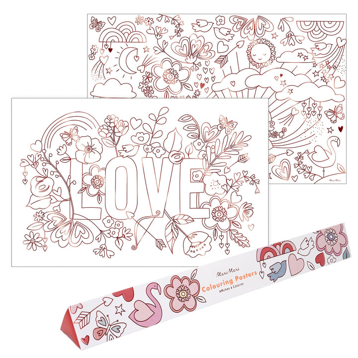 VALENTINE'S DAY COLORING POSTER SET Meri Meri Bonjour Fete - Party Supplies