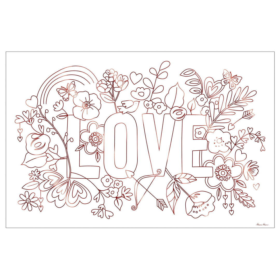 VALENTINE'S DAY COLORING POSTER SET Meri Meri Bonjour Fete - Party Supplies