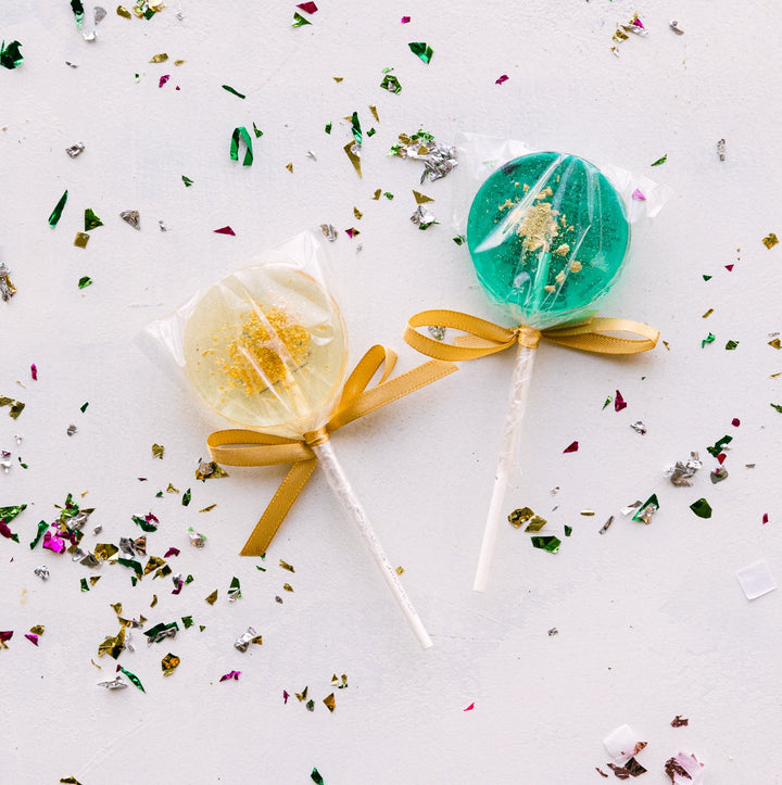 TEAL & GOLD SPARKLE LOLLIPOP - GREEN APPLE Sweet Caroline Confections Candy Bonjour Fete - Party Supplies