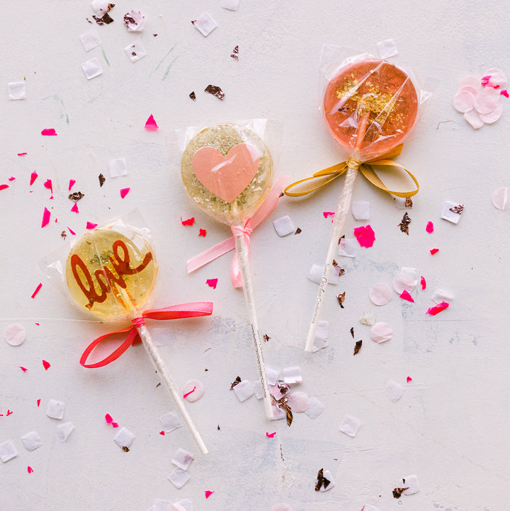SILVER & PINK HEART LOLLIPOP - CHAMPAGNE Sweet Caroline Confections Candy Bonjour Fete - Party Supplies